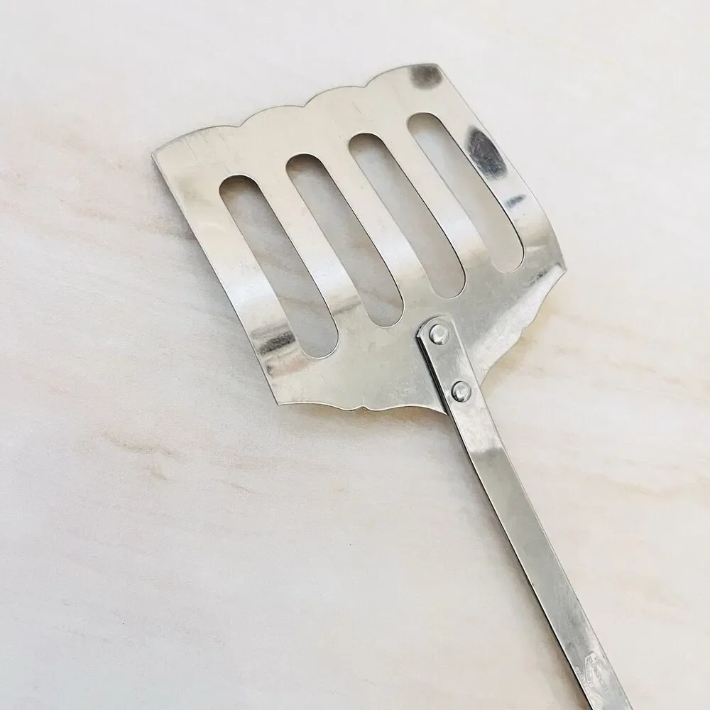 Royal Sharpcutter Stainless Slotted Spatula Turner Scalloped Curved Wood Handle
